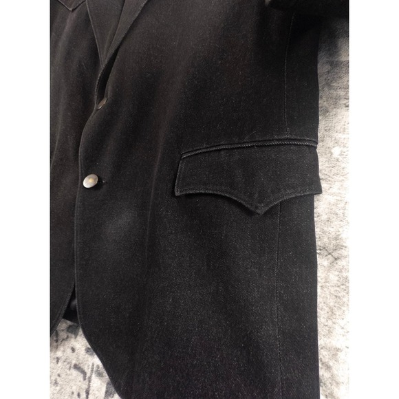 Vtg Circle S Men 42R Western Rockabilly Denim Blazer Jacket Black Solid Denim